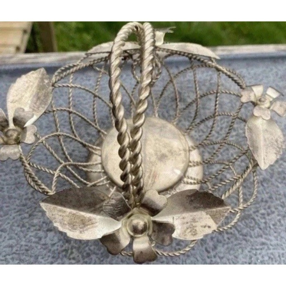 VTG MCM Silver Basket W/ Flowers 6.5 X 5.5 Silver Plated
